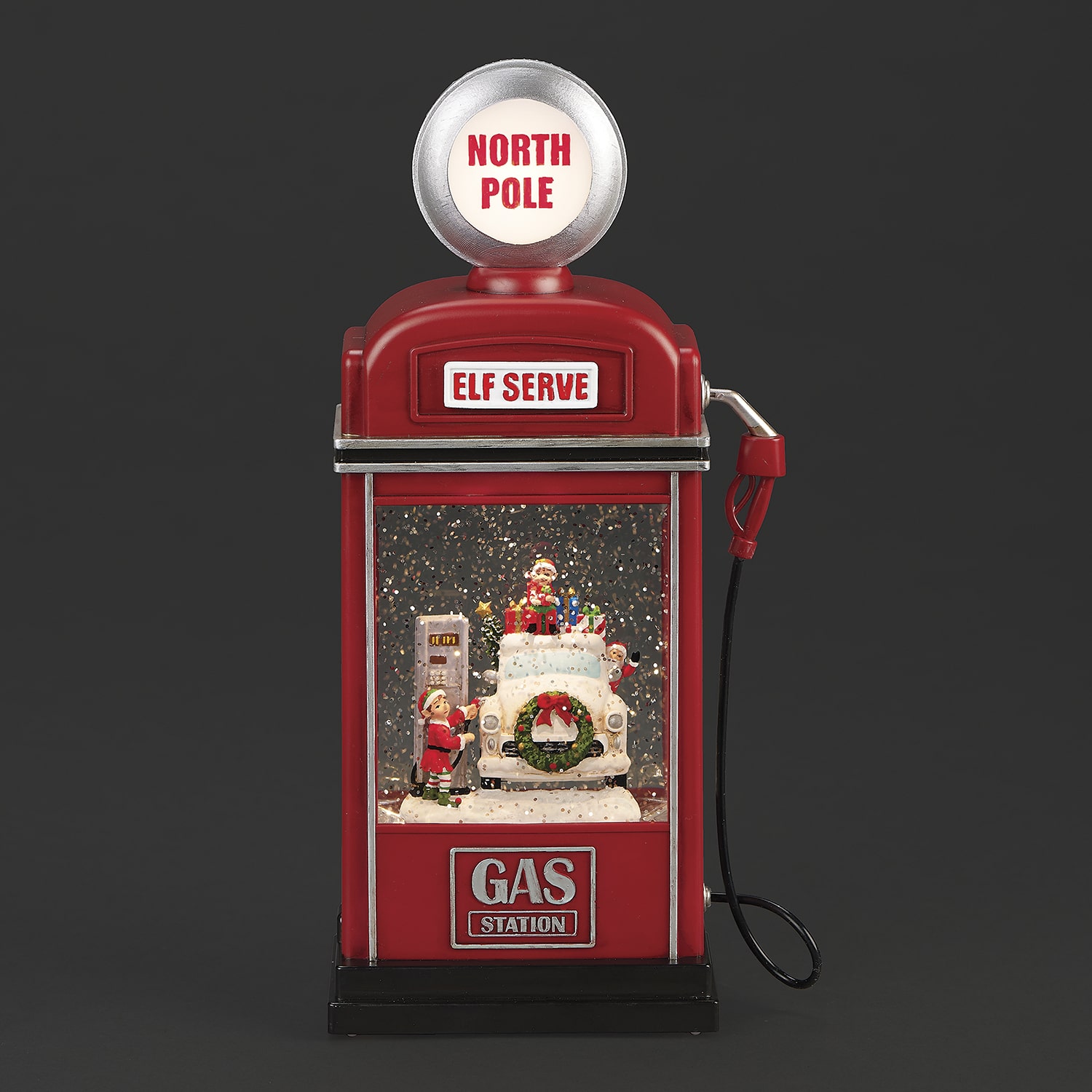 Roman 11.5in Lighted Swirl Gas Pump Christmas Snow Globe