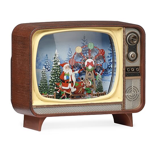 Roman 6.75in Lighted Swirl With Santa Tv Plays Music Christmas Tabletop Decor