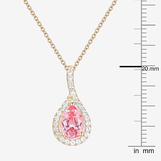 Womens Lab Created Pink Sapphire 14K Gold Over Silver Pear 18 Inch Pendant Necklace