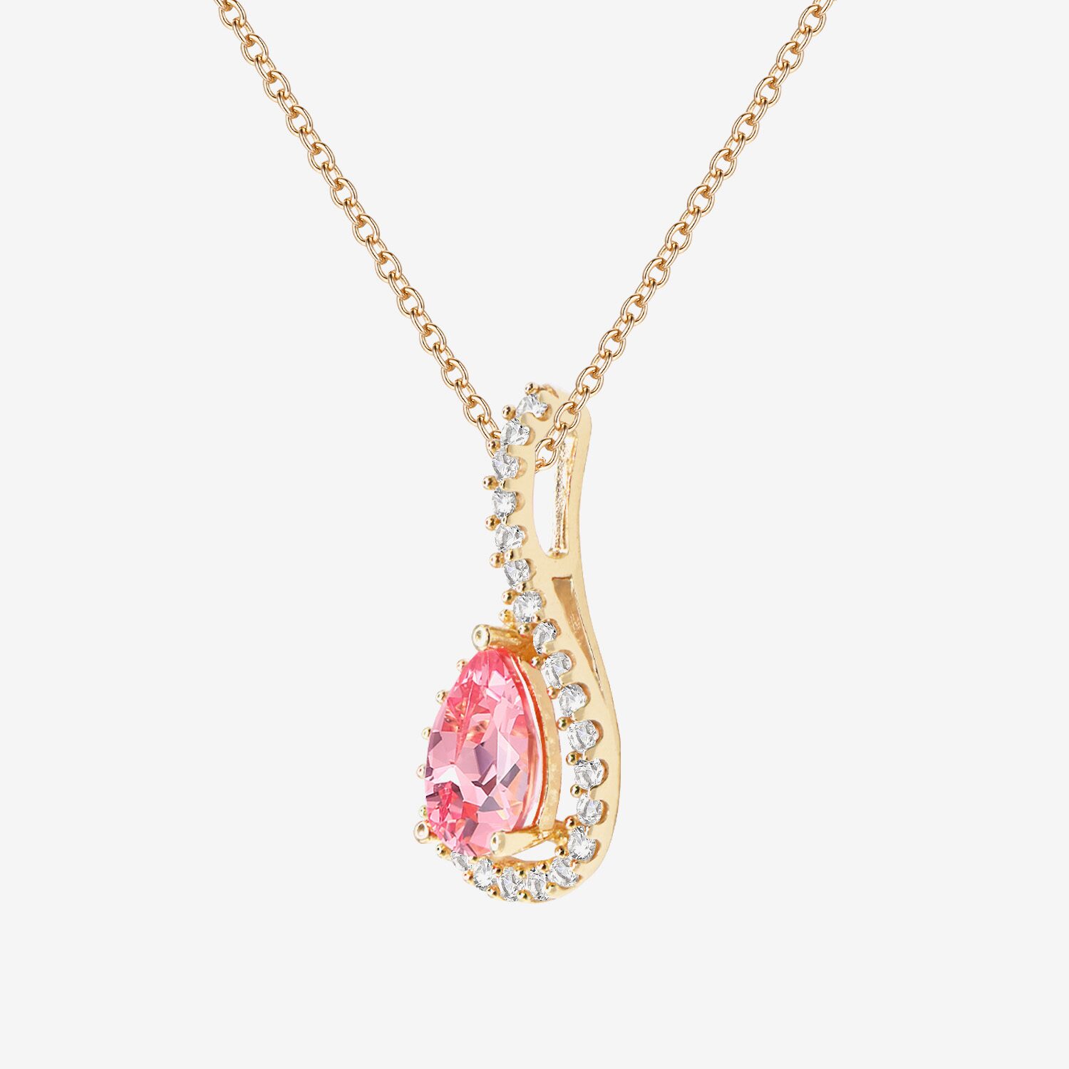 Womens Lab Created Pink Sapphire 14K Gold Over Silver Pear 18 Inch Pendant Necklace