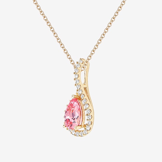 Womens Lab Created Pink Sapphire 14K Gold Over Silver Pear 18 Inch Pendant Necklace
