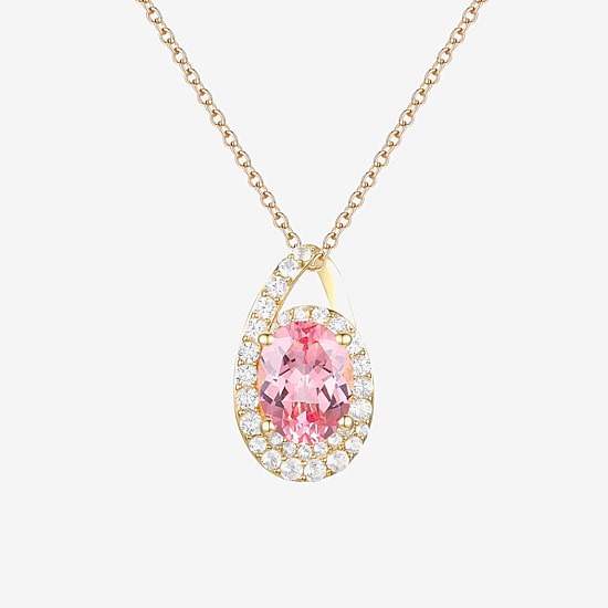 Womens Lab Created Pink Sapphire 14K Gold Over Silver Oval 18 Inch Pendant Necklace