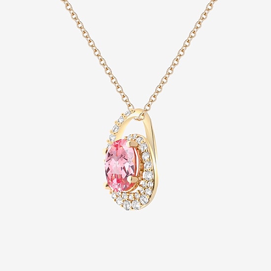 Womens Lab Created Pink Sapphire 14K Gold Over Silver Oval 18 Inch Pendant Necklace