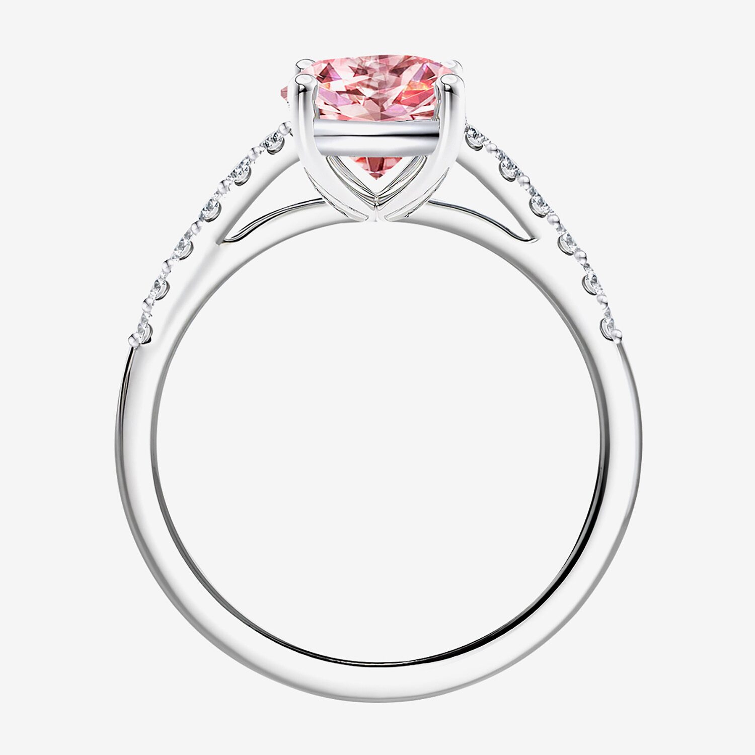 Womens Lab Created Pink Sapphire Sterling Silver Oval Side Stone Cocktail Ring