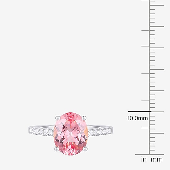 Womens Lab Created Pink Sapphire Sterling Silver Oval Side Stone Cocktail Ring