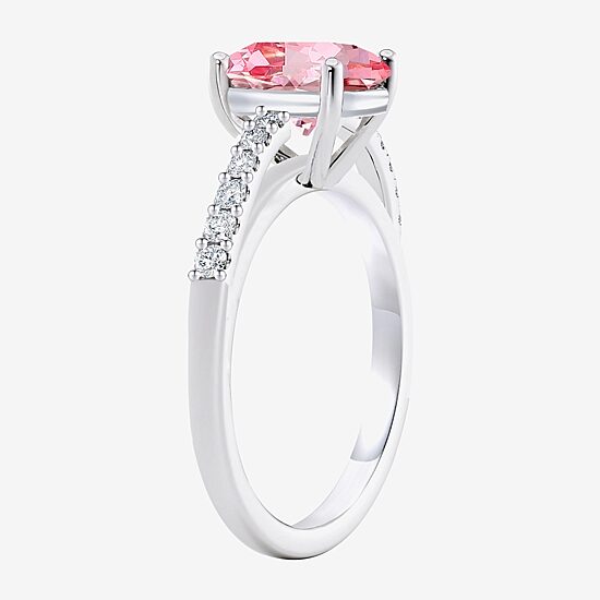 Womens Lab Created Pink Sapphire Sterling Silver Oval Side Stone Cocktail Ring