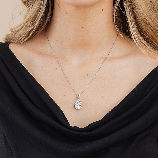 Diamond Blossom (H-I / I1) Womens 1 CT. T.W. Lab Grown White Diamond 10K Gold Pear 18 Inch Pendant Necklace