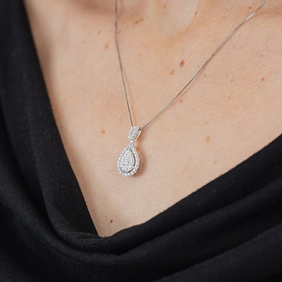 Diamond Blossom (H-I / I1) Womens 1 CT. T.W. Lab Grown White Diamond 10K Gold Pear 18 Inch Pendant Necklace