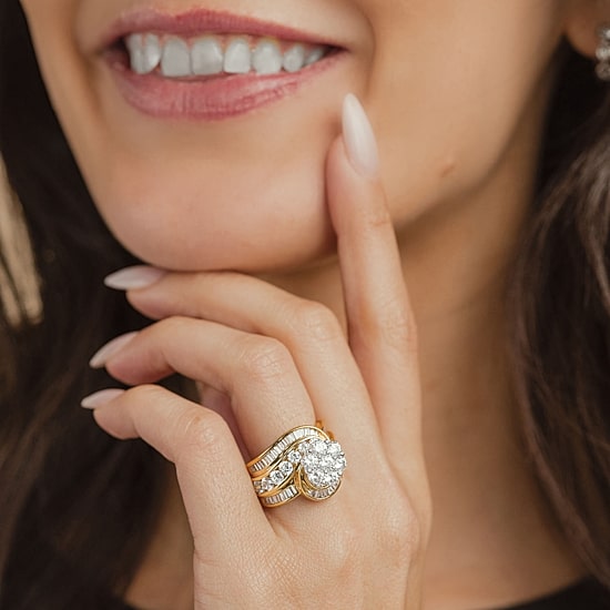 Diamond Blossom Womens 4 CT. T.W. Natural White Diamond 14K Gold Cluster Cocktail Ring