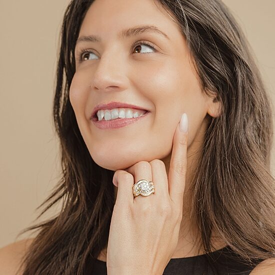 Diamond Blossom (H-I / I1) Womens 2 CT. T.W. Lab Grown White Diamond 10K Gold Side Stone Cocktail Ring