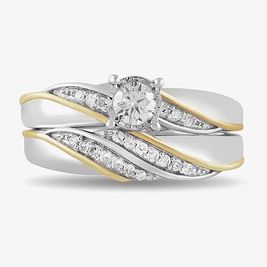 1/2 CT. T.W. Lab Grown White Diamond 14K Gold Over Silver Side Stone Bridal Set - Womens size 7 Ring / Mens size 10.5 Band