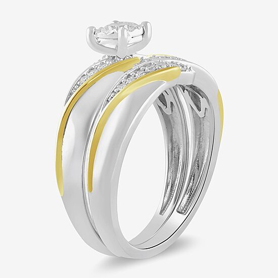 1/2 CT. T.W. Lab Grown White Diamond 14K Gold Over Silver Side Stone Bridal Set - Womens size 7 Ring / Mens size 10.5 Band