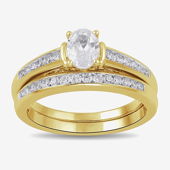 Womens 1 CT. T.W. Lab Grown White Diamond 14K Gold Over Silver Wedding Bridal Set
