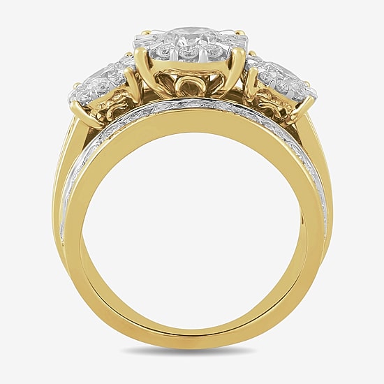 Love Lives Forever (H-I / I1) Womens 3 1/2 CT. T.W Lab Grown White Diamond 10K Gold Side Stone 3-Stone Engagement Ring