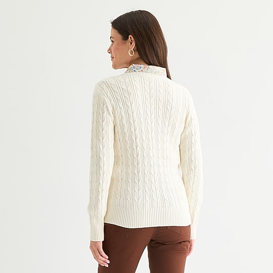 St. John's Bay Womens V Neck Long Sleeve Cable Knit Pullover Sweater