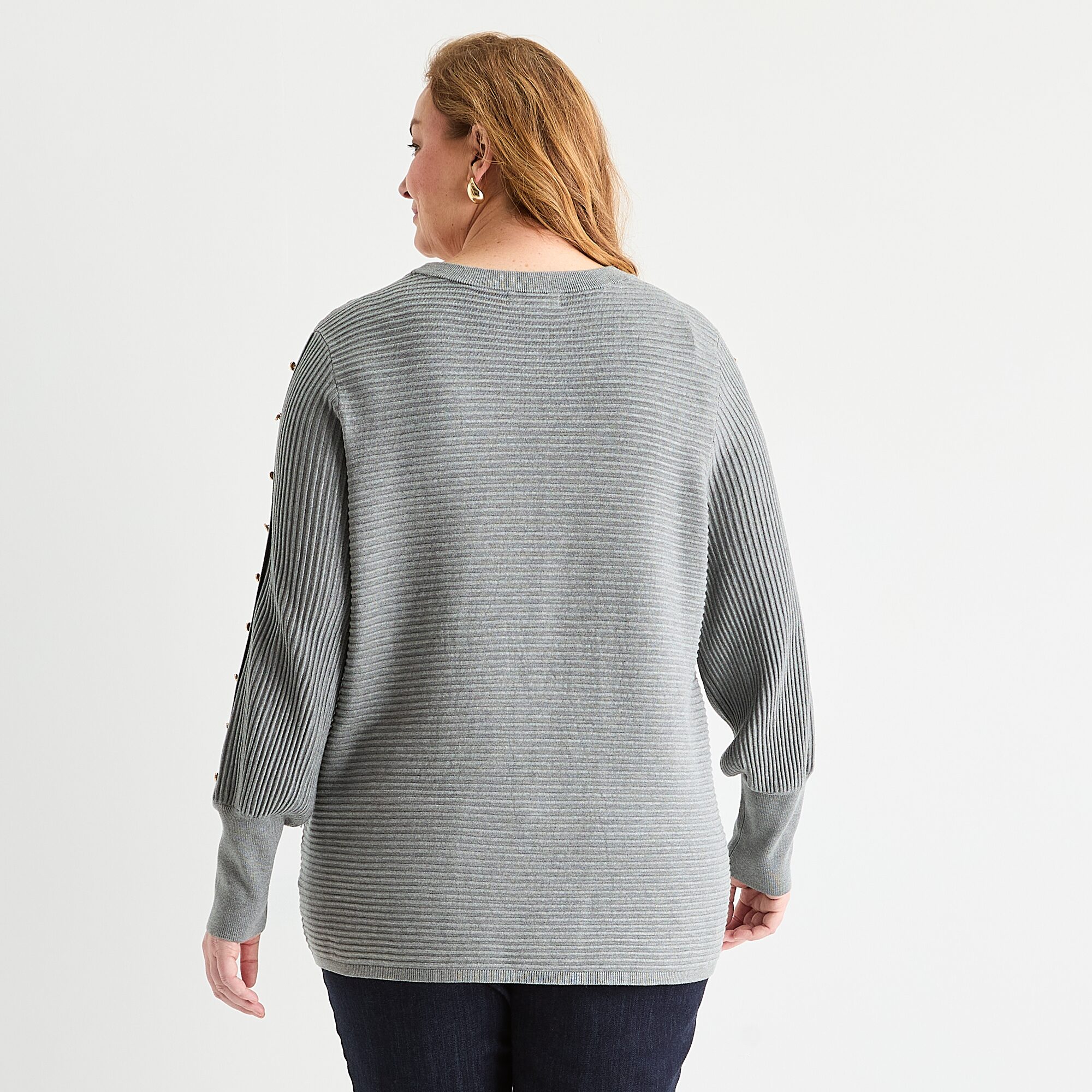Liz Claiborne Plus Womens Crew Neck Long Sleeve Pullover Sweater