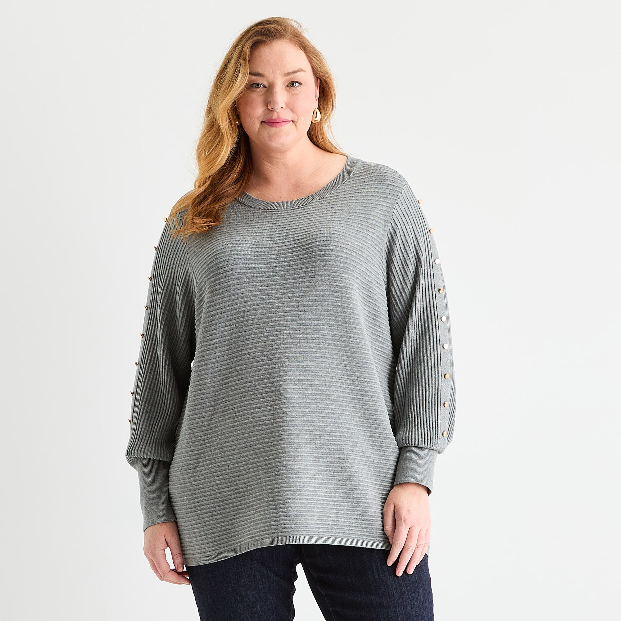 Liz Claiborne Plus Womens Crew Neck Long Sleeve Pullover Sweater