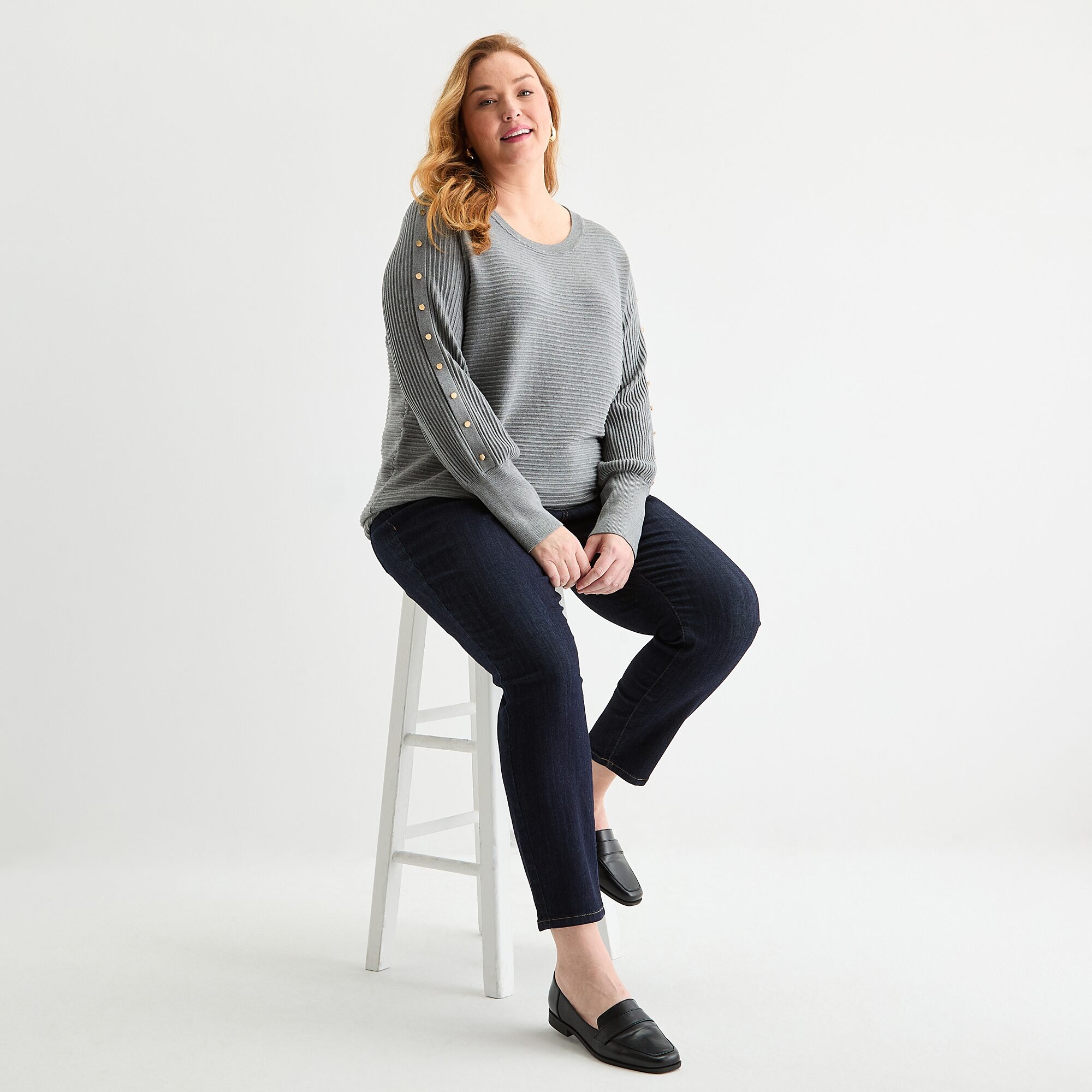 Liz Claiborne Plus Womens Crew Neck Long Sleeve Pullover Sweater