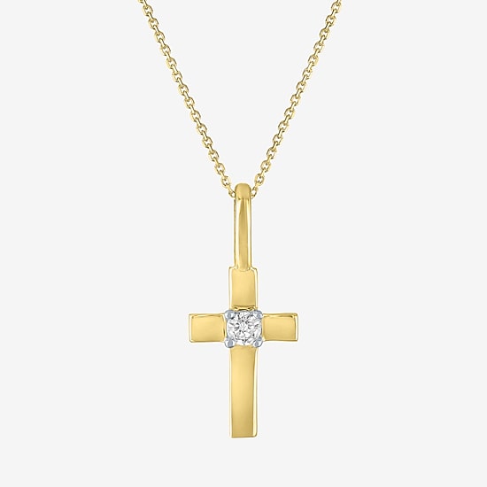 Cross (Gh / Si2 I1) Womens Diamond Accent Lab Grown White Diamond 10K Gold Cross 18 Inch Pendant Necklace