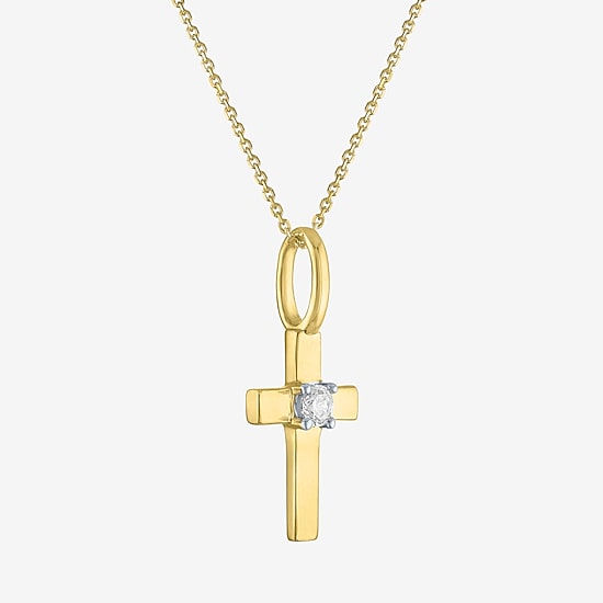 Cross (Gh / Si2 I1) Womens Diamond Accent Lab Grown White Diamond 10K Gold Cross 18 Inch Pendant Necklace