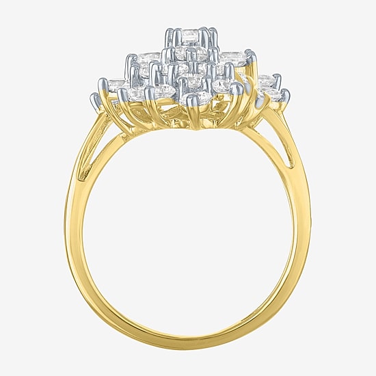 (G-H, Si2-I1) Womens 2 CT. T.W. Lab Grown White Diamond 10K Gold Cluster Bypass  Cocktail Ring