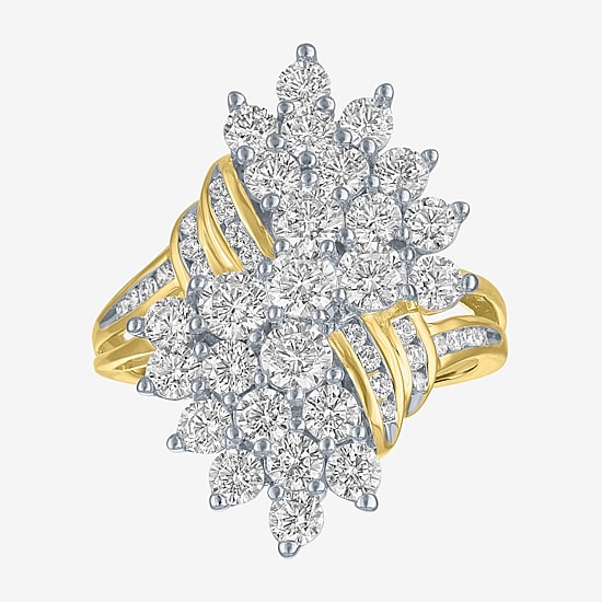 (G-H, Si2-I1) Womens 2 CT. T.W. Lab Grown White Diamond 10K Gold Cluster Bypass  Cocktail Ring