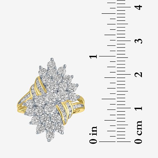 (G-H, Si2-I1) Womens 2 CT. T.W. Lab Grown White Diamond 10K Gold Cluster Bypass  Cocktail Ring