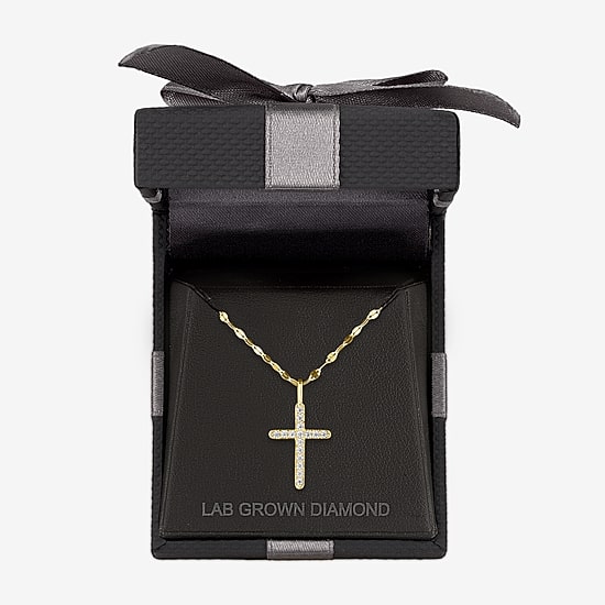 Cross (G-H / Si2 I1) Womens 1/6 CT. T.W. Lab Grown White Diamond 10K Gold Cross 18 Inch Pendant Necklace