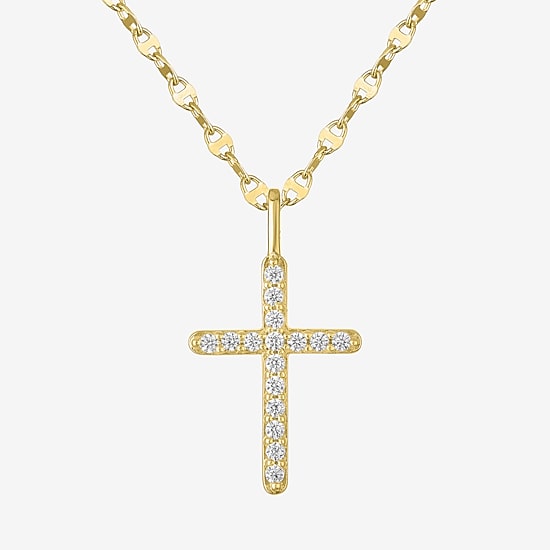 Cross (G-H / Si2 I1) Womens 1/6 CT. T.W. Lab Grown White Diamond 10K Gold Cross 18 Inch Pendant Necklace