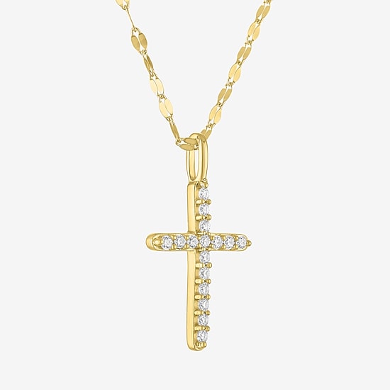 Cross (G-H / Si2 I1) Womens 1/6 CT. T.W. Lab Grown White Diamond 10K Gold Cross 18 Inch Pendant Necklace