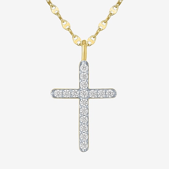 Cross (G-H / Si2 I1) Womens 1/3 CT. T.W. Lab Grown White Diamond 10K Gold Cross 18 Inch Pendant Necklace