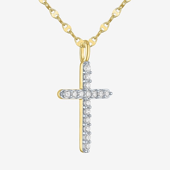 Cross (G-H / Si2 I1) Womens 1/3 CT. T.W. Lab Grown White Diamond 10K Gold Cross 18 Inch Pendant Necklace