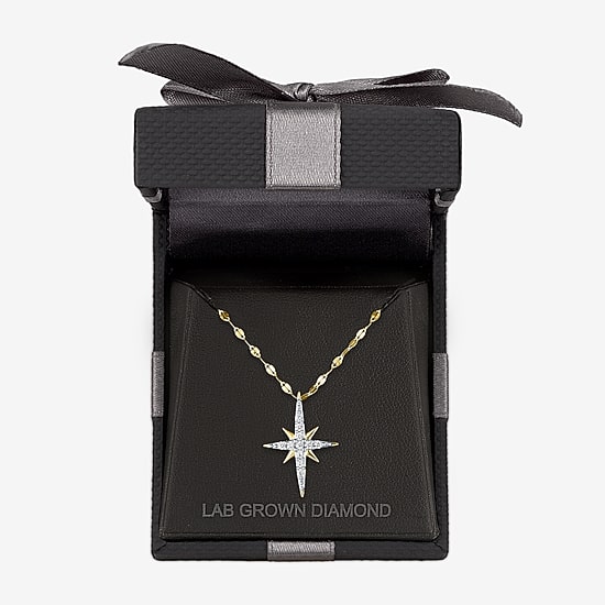 North Star (G-H / Si2 I1) Womens 1/6 CT. T.W. Lab Grown White Diamond 10K Gold Star 16 Inch Pendant Necklace
