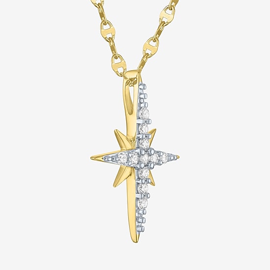 North Star (G-H / Si2 I1) Womens 1/6 CT. T.W. Lab Grown White Diamond 10K Gold Star 16 Inch Pendant Necklace