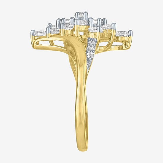 (G-H/Si2-I1) Womens 1 CT. T.W. Lab Grown White Diamond 10K Gold Marquise Cluster Cocktail Ring