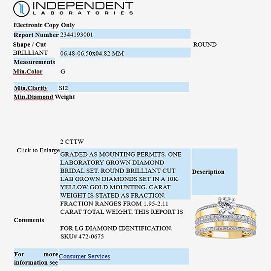 (G / Si2) Womens 2 CT. T.W. Lab Grown White Diamond 10K Gold Side Stone Bridal Set