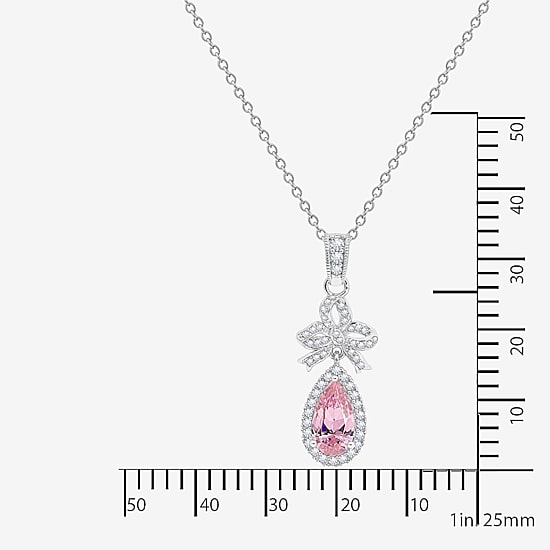 Diamonart Marilyn Monroe Womens Pink Cubic Zirconia Sterling Silver Bow 18 Inch Pendant Necklace
