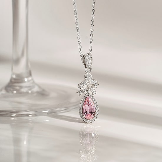 Diamonart Marilyn Monroe Womens Pink Cubic Zirconia Sterling Silver Bow 18 Inch Pendant Necklace