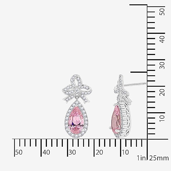 Diamonart Marilyn Monroe Womens Pink Cubic Zirconia Sterling Silver Bow Pear Round Drop Earrings