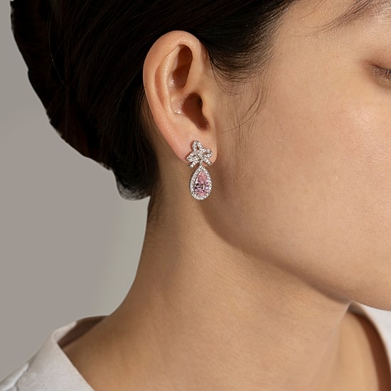 Diamonart Marilyn Monroe Womens Pink Cubic Zirconia Sterling Silver Bow Pear Round Drop Earrings