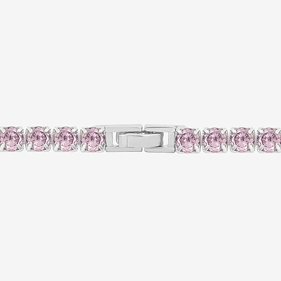 Diamonart Marilyn Monroe Womens Pink Cubic Zirconia Sterling Silver 7.25 Inch Tennis Bracelet