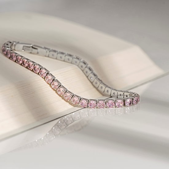 Diamonart Marilyn Monroe Womens Pink Cubic Zirconia Sterling Silver 7.25 Inch Tennis Bracelet