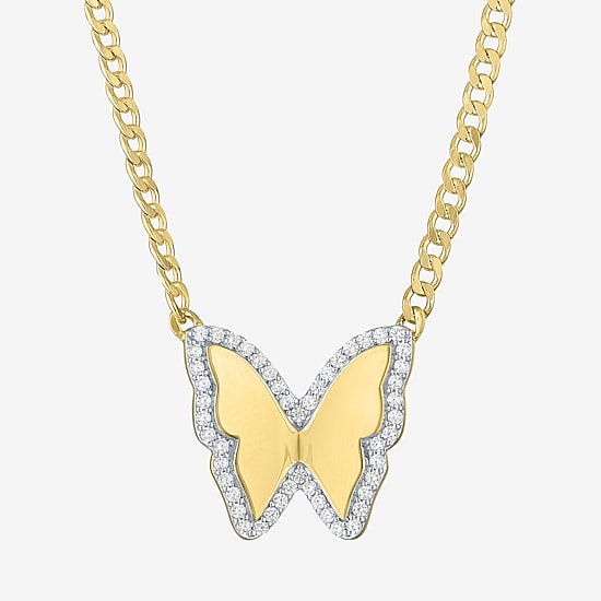 Diamond Addiction (G-H Womens 1/4 CT. T.W. Lab Grown White Diamond 14K Gold Over Silver Sterling Silver Butterfly 16 Inch Pendant Necklace