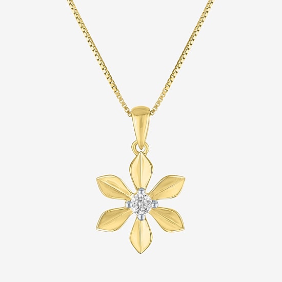 Flower (Gh / Si2 I1) Womens 1/10 CT. T.W. Lab Grown White Diamond 14K Gold Over Silver Flower 18 Inch Pendant Necklace