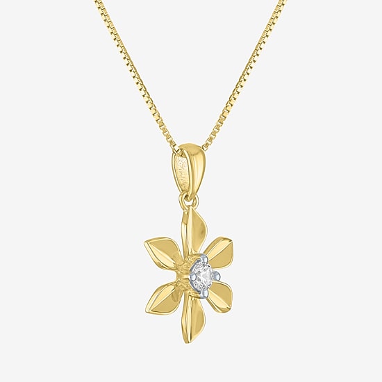 Flower (Gh / Si2 I1) Womens 1/10 CT. T.W. Lab Grown White Diamond 14K Gold Over Silver Flower 18 Inch Pendant Necklace