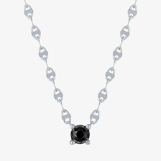 Diamond Addiction Womens 1/10 CT. T.W. Natural Black Diamond Sterling Silver Round 16 Inch Pendant Necklace