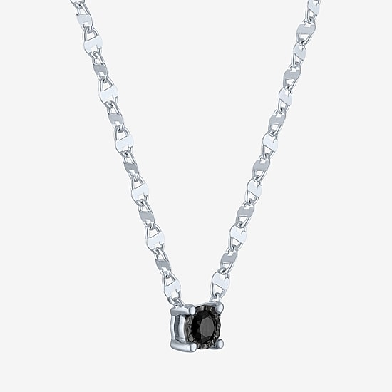 Diamond Addiction Womens 1/10 CT. T.W. Natural Black Diamond Sterling Silver Round 16 Inch Pendant Necklace