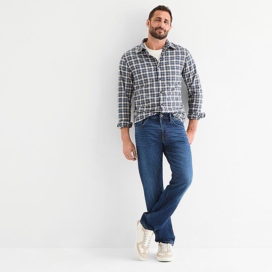 mutual weave Mens Long Sleeve Plaid Poplin Button-Down Shirt