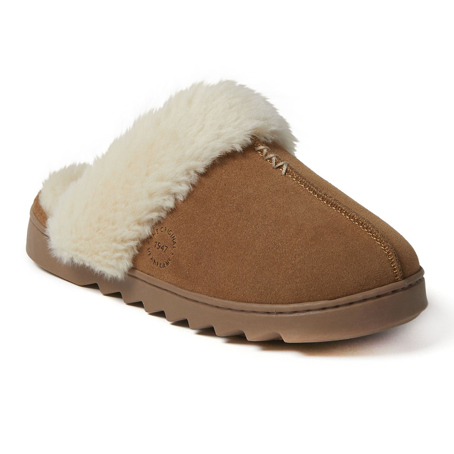 Dearfoams Helena Genuine Suede With Prayer Womens Memory Foam Slip-On Slippers