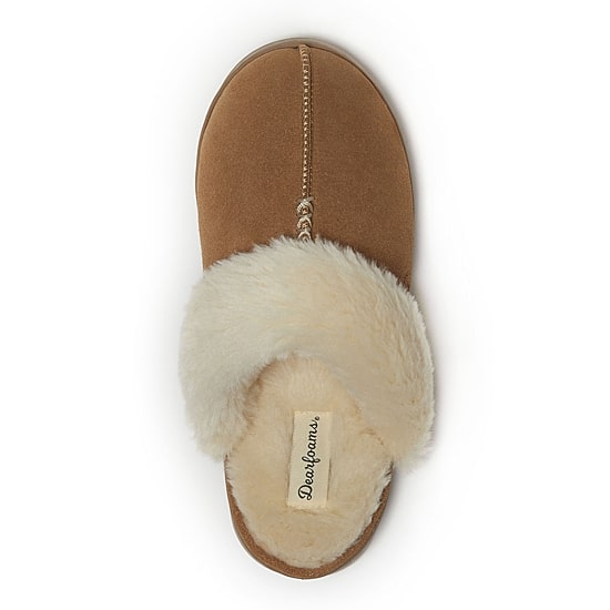 Dearfoams Helena Genuine Suede With Prayer Womens Memory Foam Slip-On Slippers